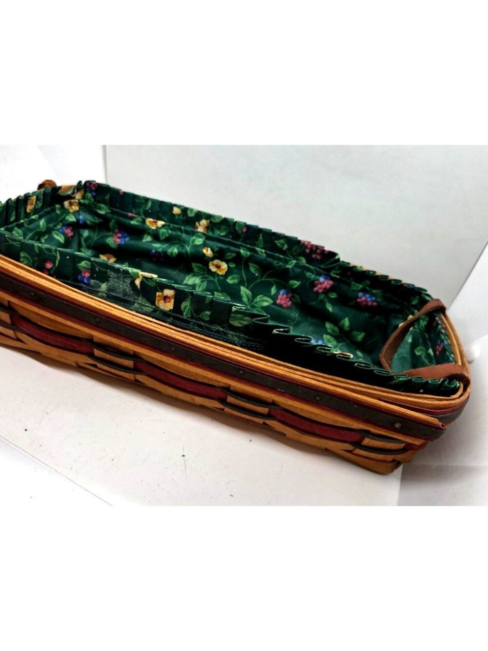 VTG Longaberger Am Baking Celebration Basket Floral Liner Leather Handles bread